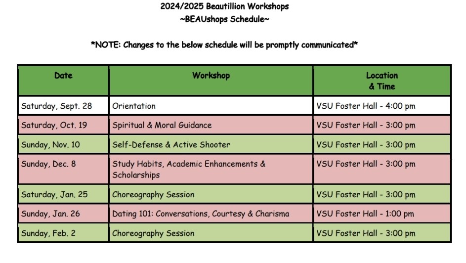 Beautillion Workshop Schedule 1