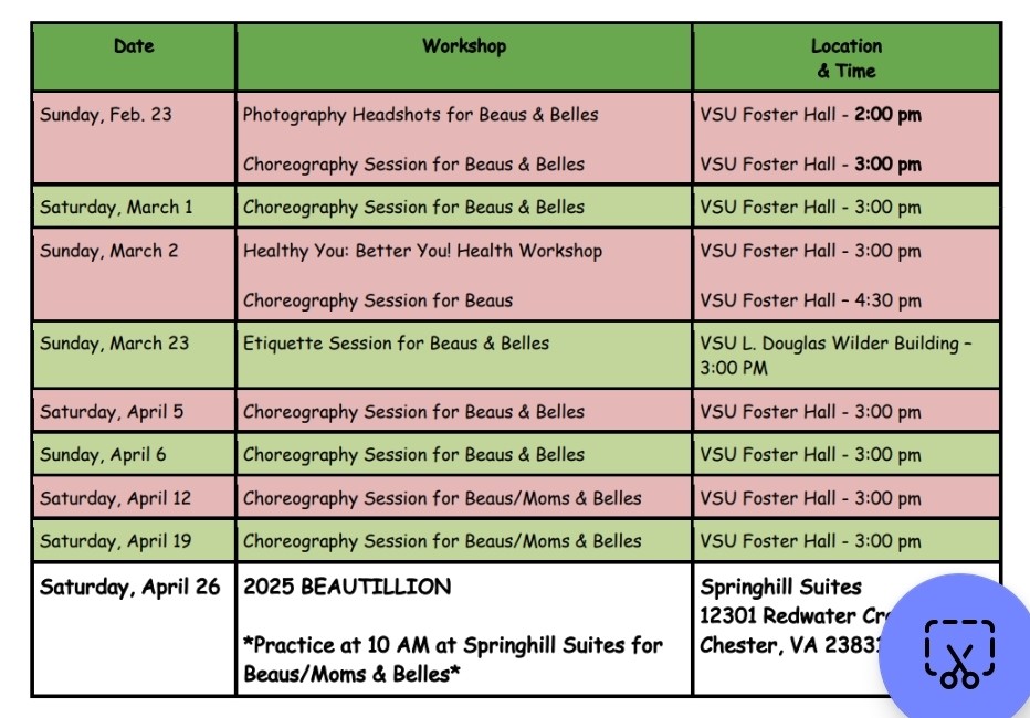 Beautillion Workshop Schedule 2